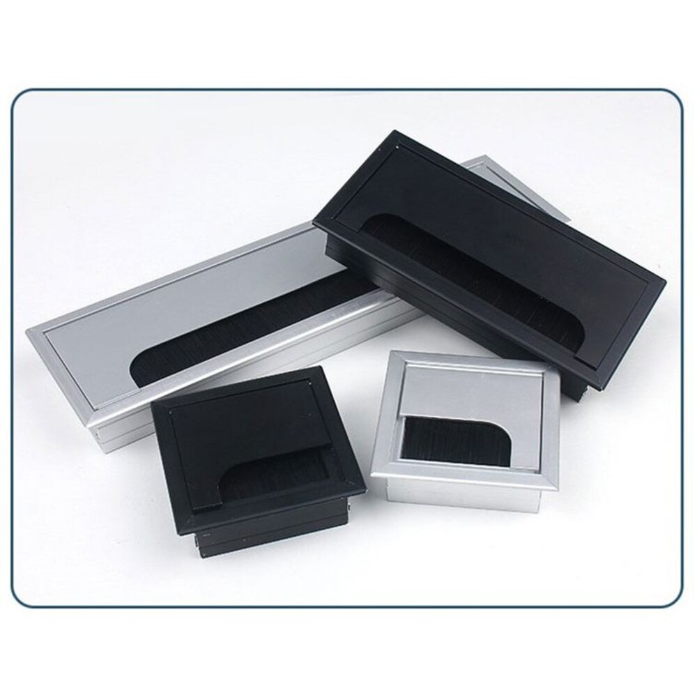 鋁色 黑色 出線盒 出線孔 毛刷出線盒 桌面出線盒 長型出線孔 方形出線盒 櫥櫃 辦公家具-圖片-1